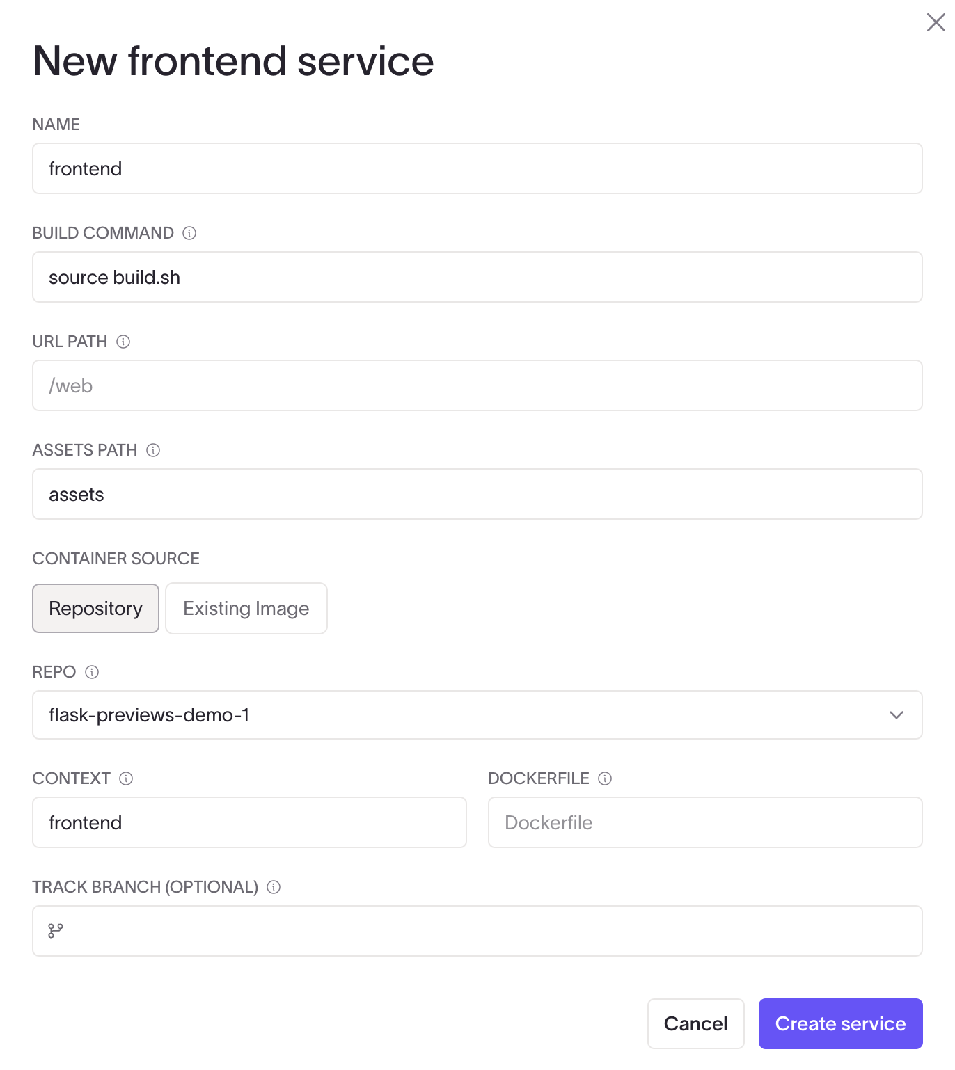 A screenshot shows the form used to add a frontend service in Coherence.