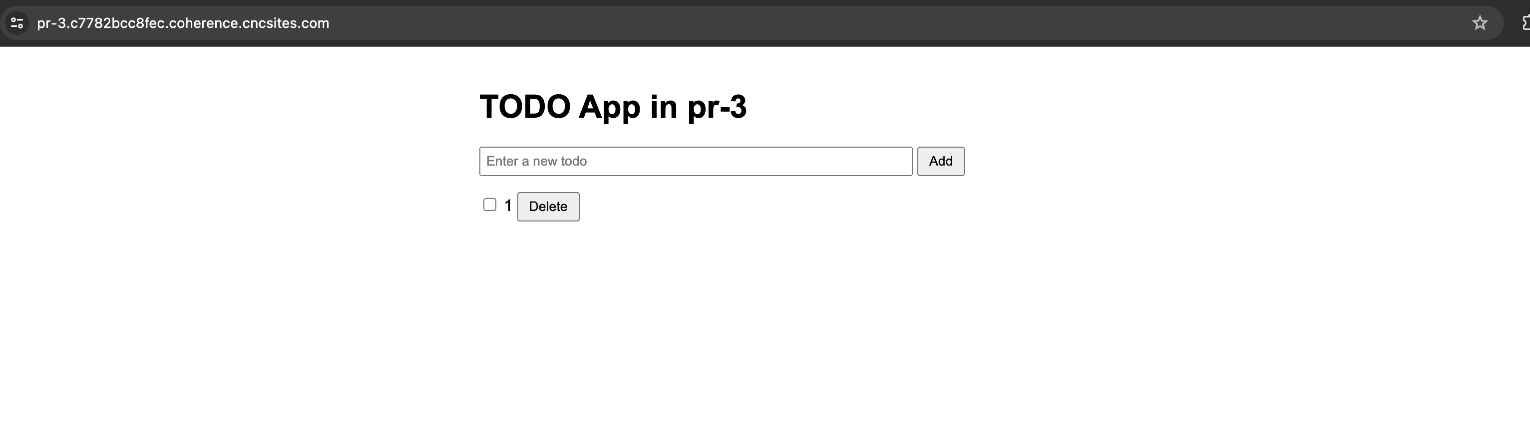 A screenshot shows the UI for an app with the header "TODO App in pr-3".