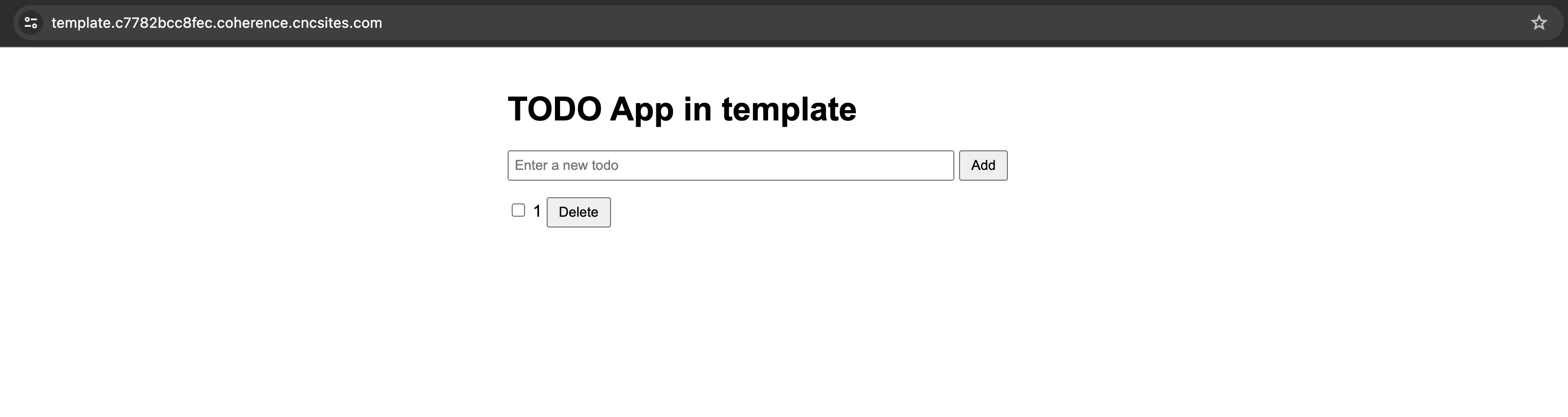 A screenshot shows the UI for an app with the header "TODO App in template".