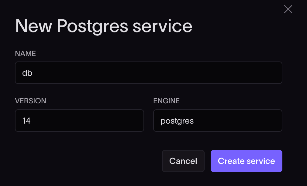 New postgres service creation form