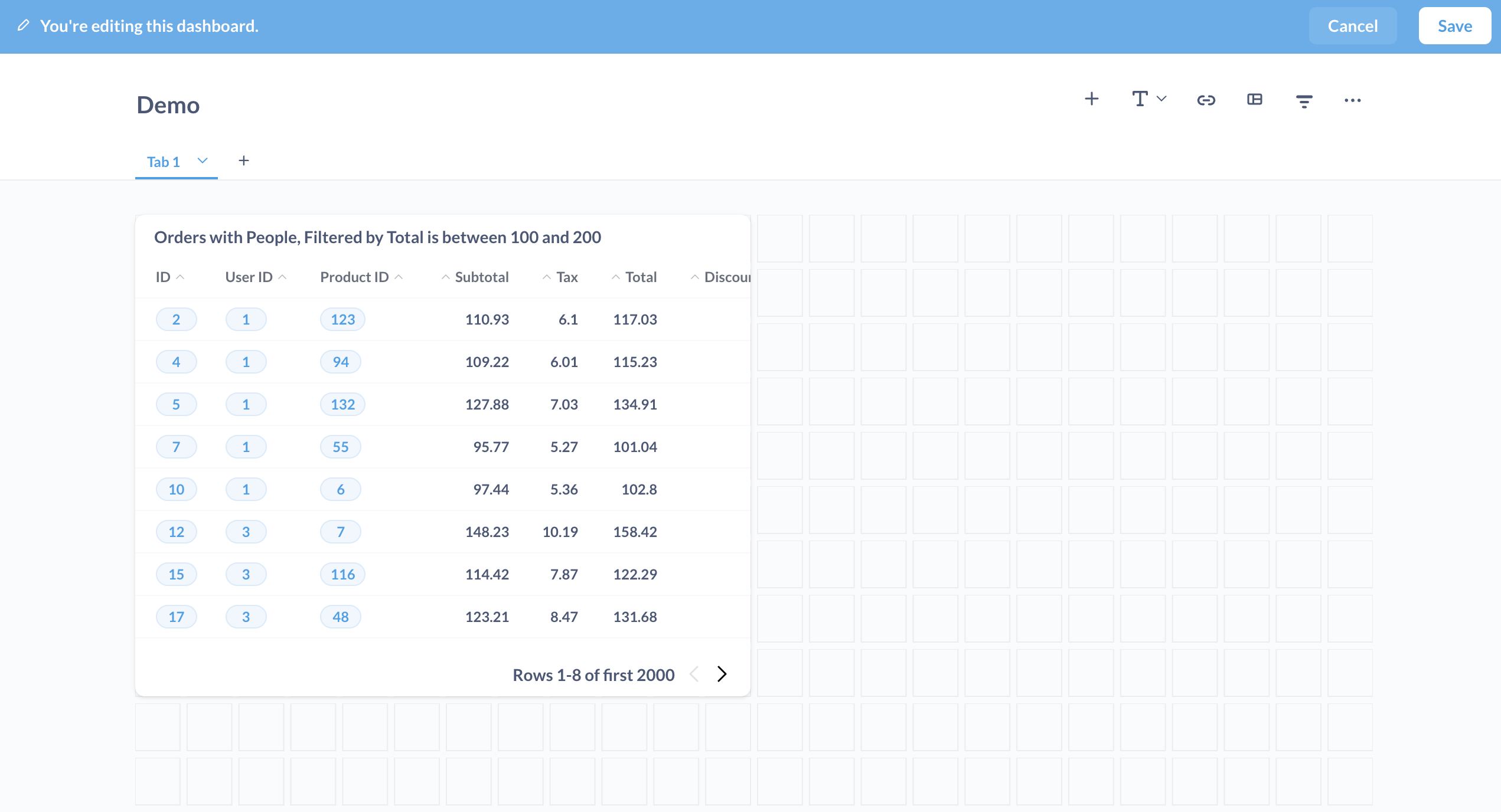 Metabase new dashboard added