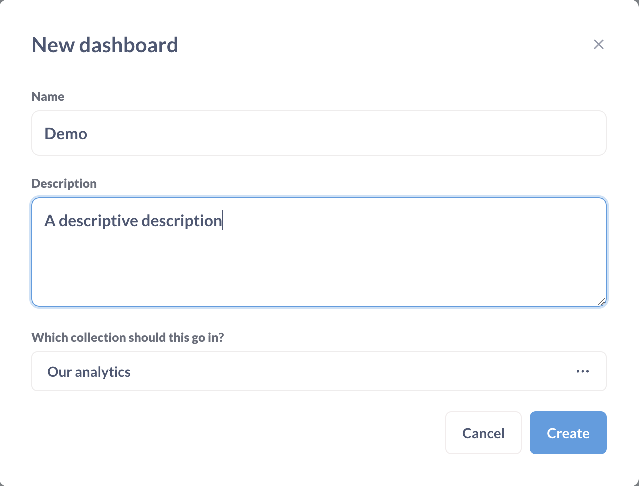 Metabase add dashboard form