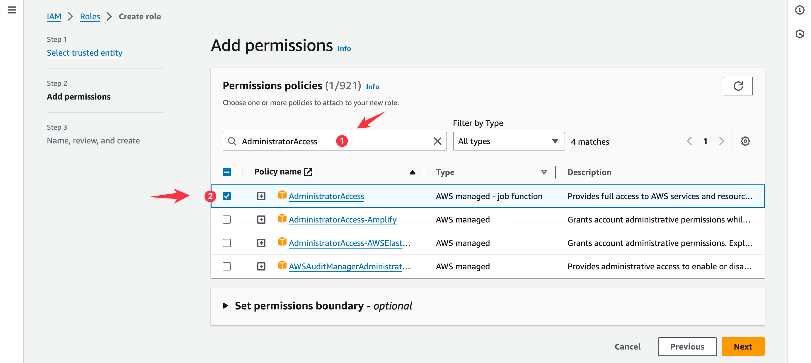 Give admin access to a custom trust policy in the AWS console