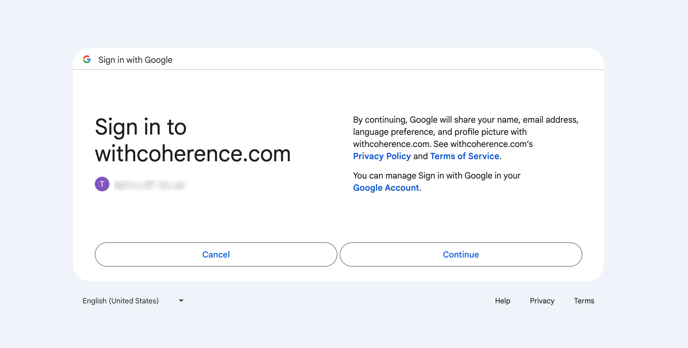 Confirm coherence link to Google