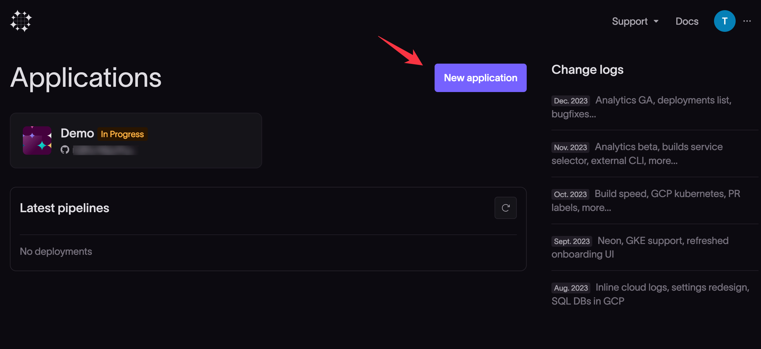 New application button