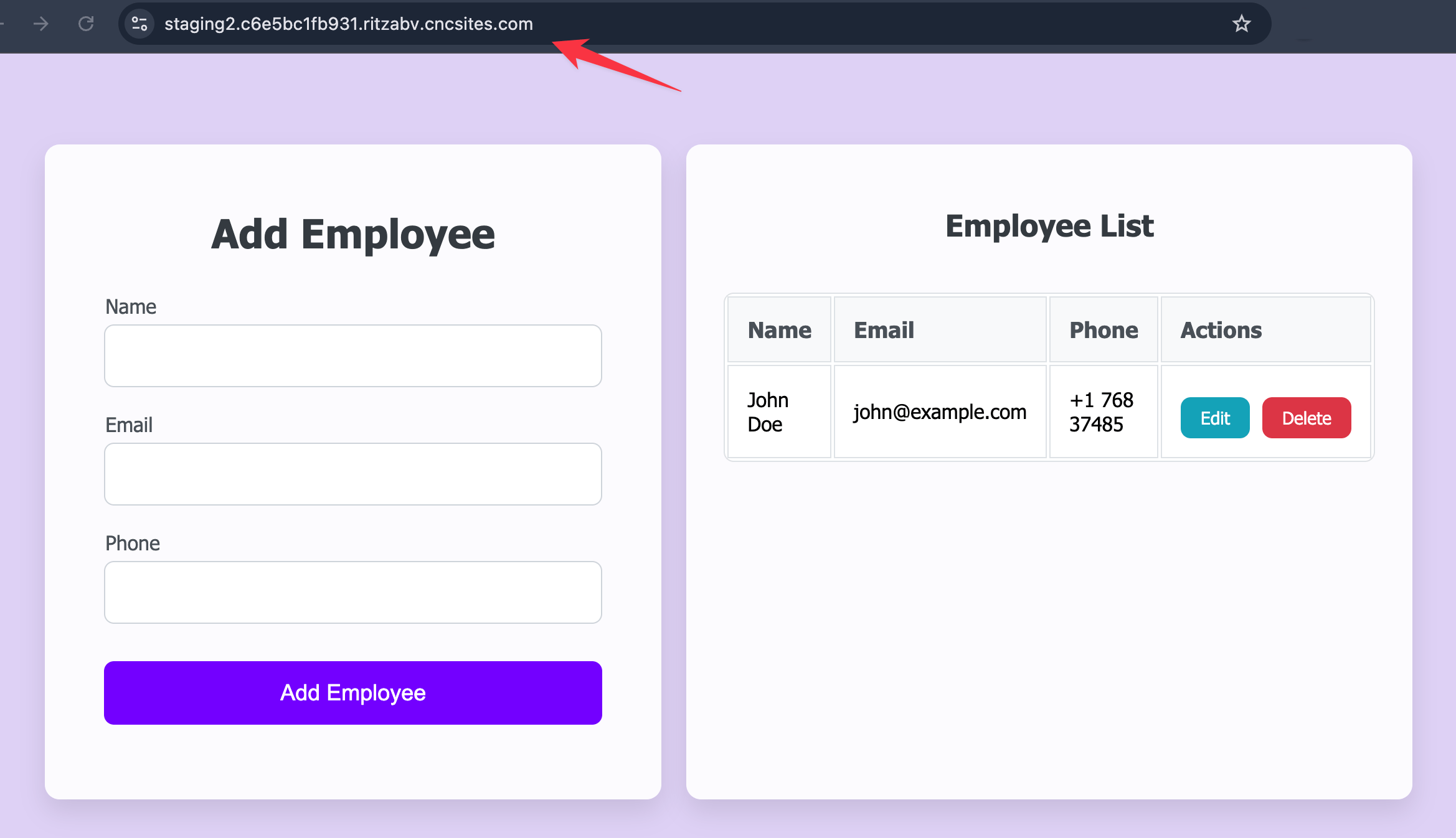 Deployed employee app